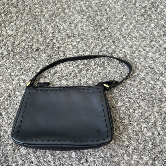 ETIENNE AIGNER Mini Small Handbag Purse Black Leather Y2K - Picture 1 of 7